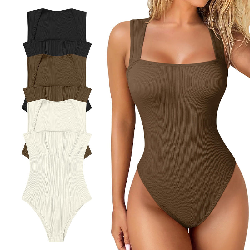 Ribbed square neck textured high-slit jumpsuit