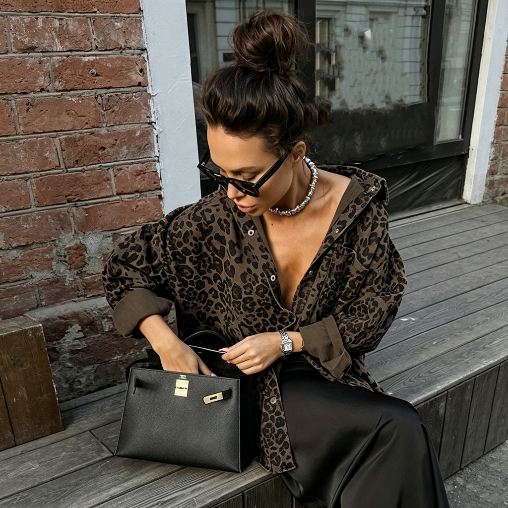 Retro leopard print lapel coat