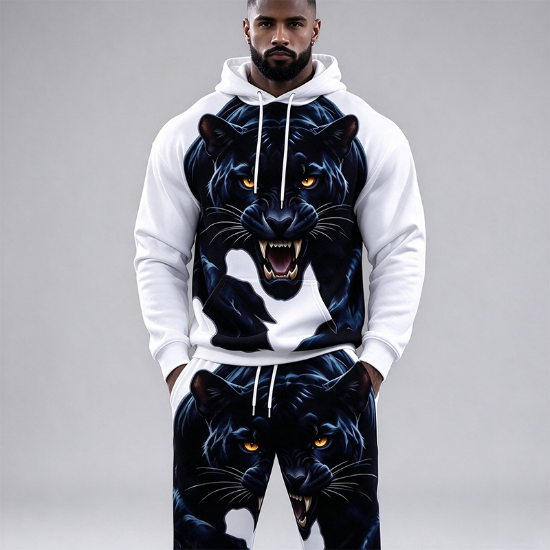 Men's Black Panther Print Hooded Suit