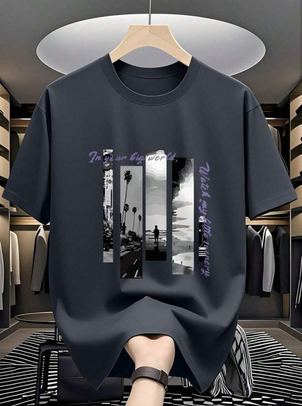 Men's Cotton Short Sleeve T-Shirt Vintage Scenery Graphic Crew Neck Casual Tee