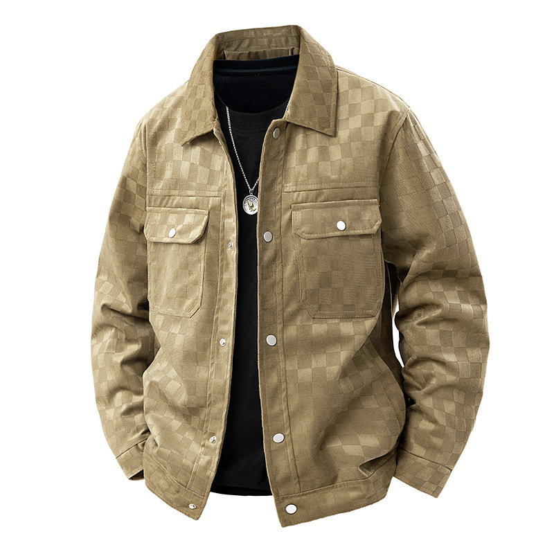 Men’s Collared Checkerboard Suede Jacket