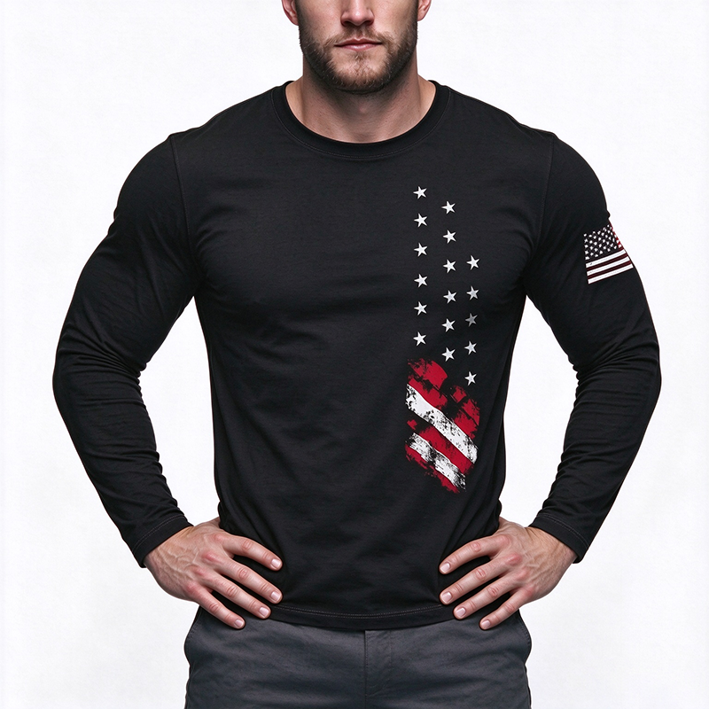 American Flag Print Mens Long Sleeve Tee