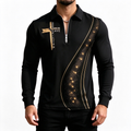 Mens Half Zip Gold Print Polo
