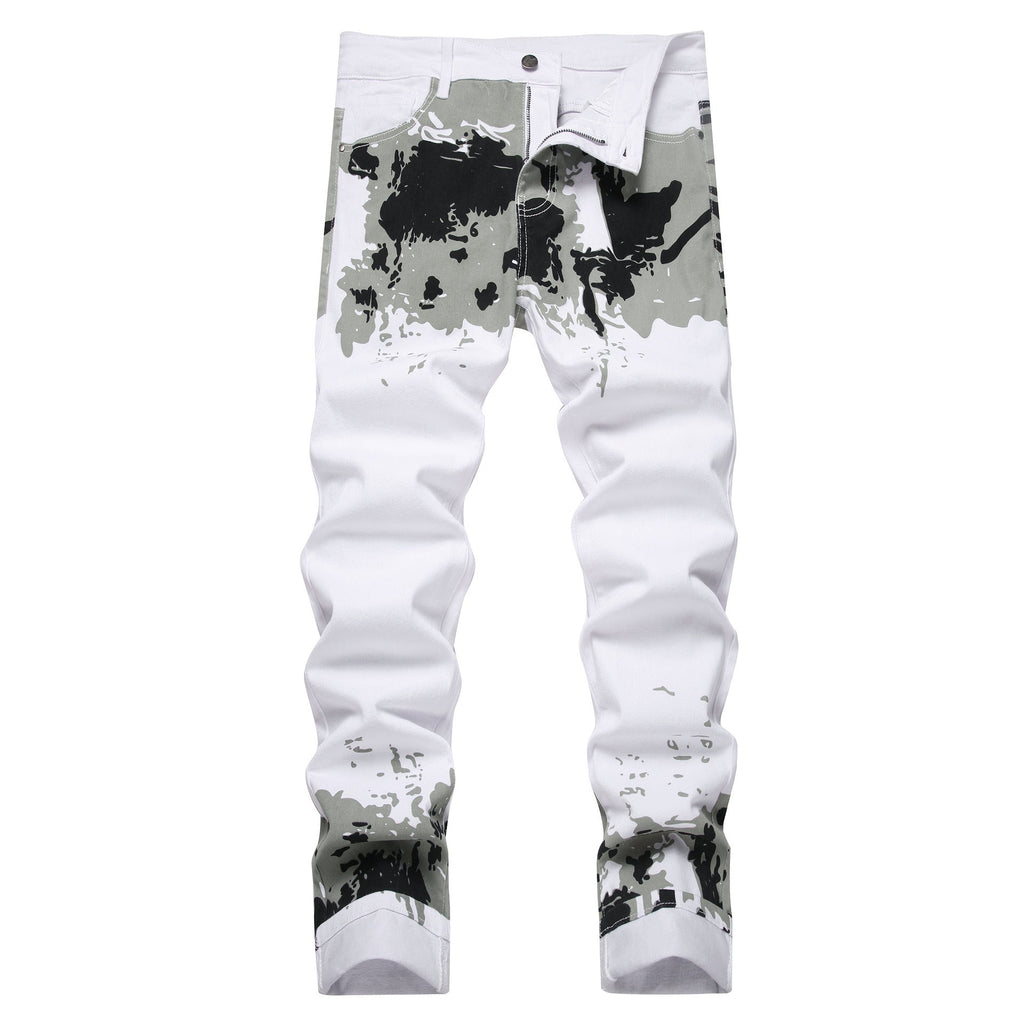 Men's Ink Splatter Camouflage Print Slim Fit Jeans