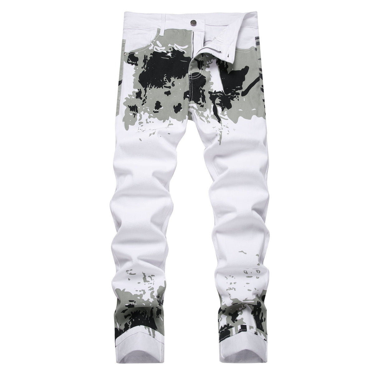 Men's Ink Splatter Camouflage Print Slim Fit Jeans