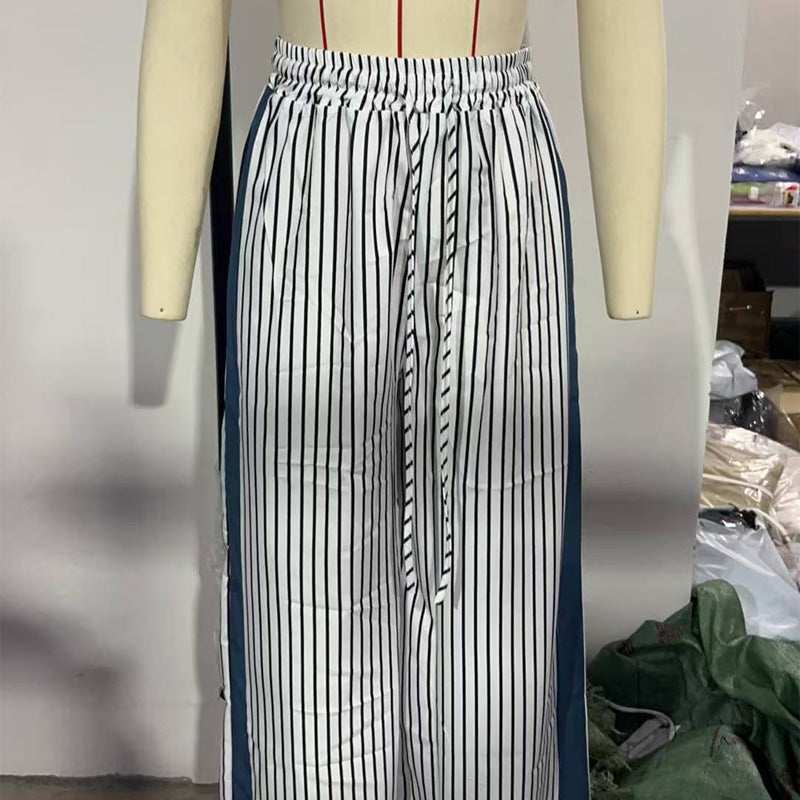High-waisted leopard print side stripe wide-leg pants