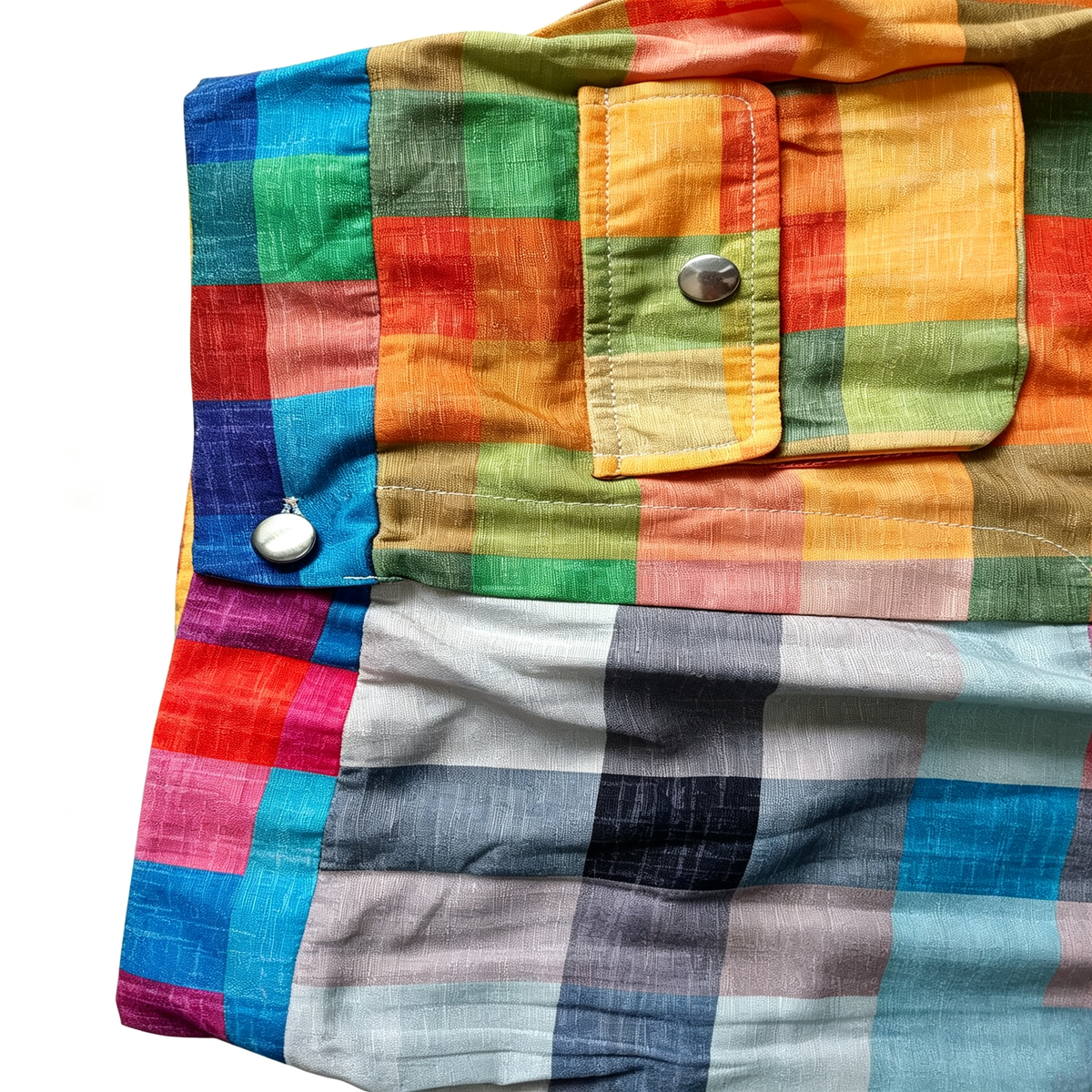 Colorful Plaid Patchwork Cargo Pants With Tie‑Up Hem