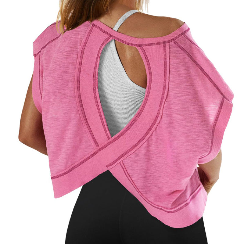 Loose-fitting backless crossover sports T-shirt