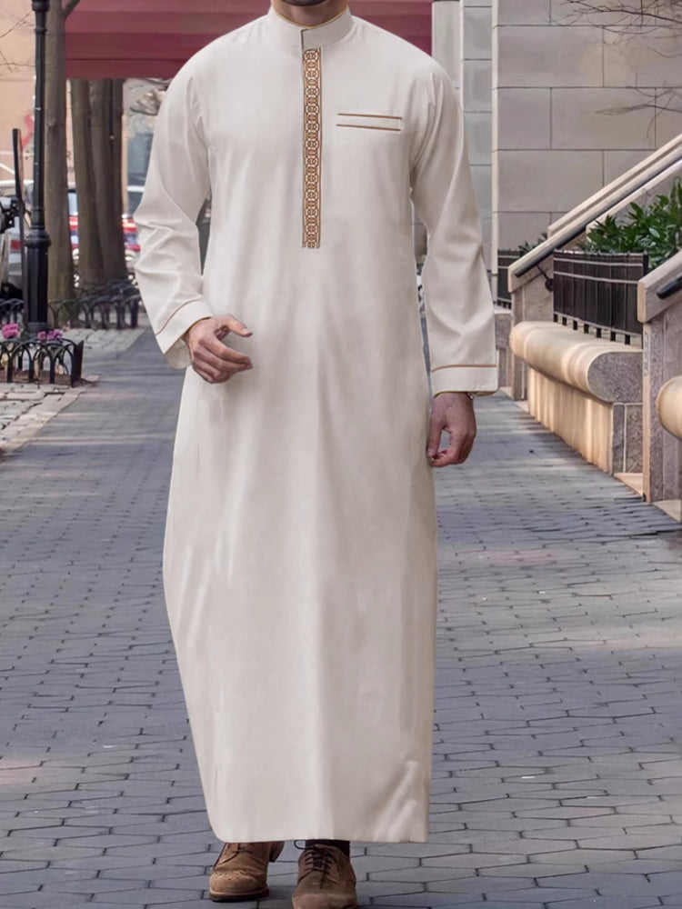 Men's long-sleeve embroidered mandarin-collar robe