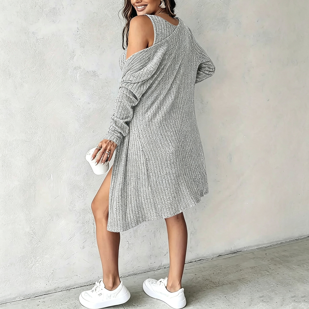 Ribbed 2‑Piece Bodycon Dress & Cardigan Set