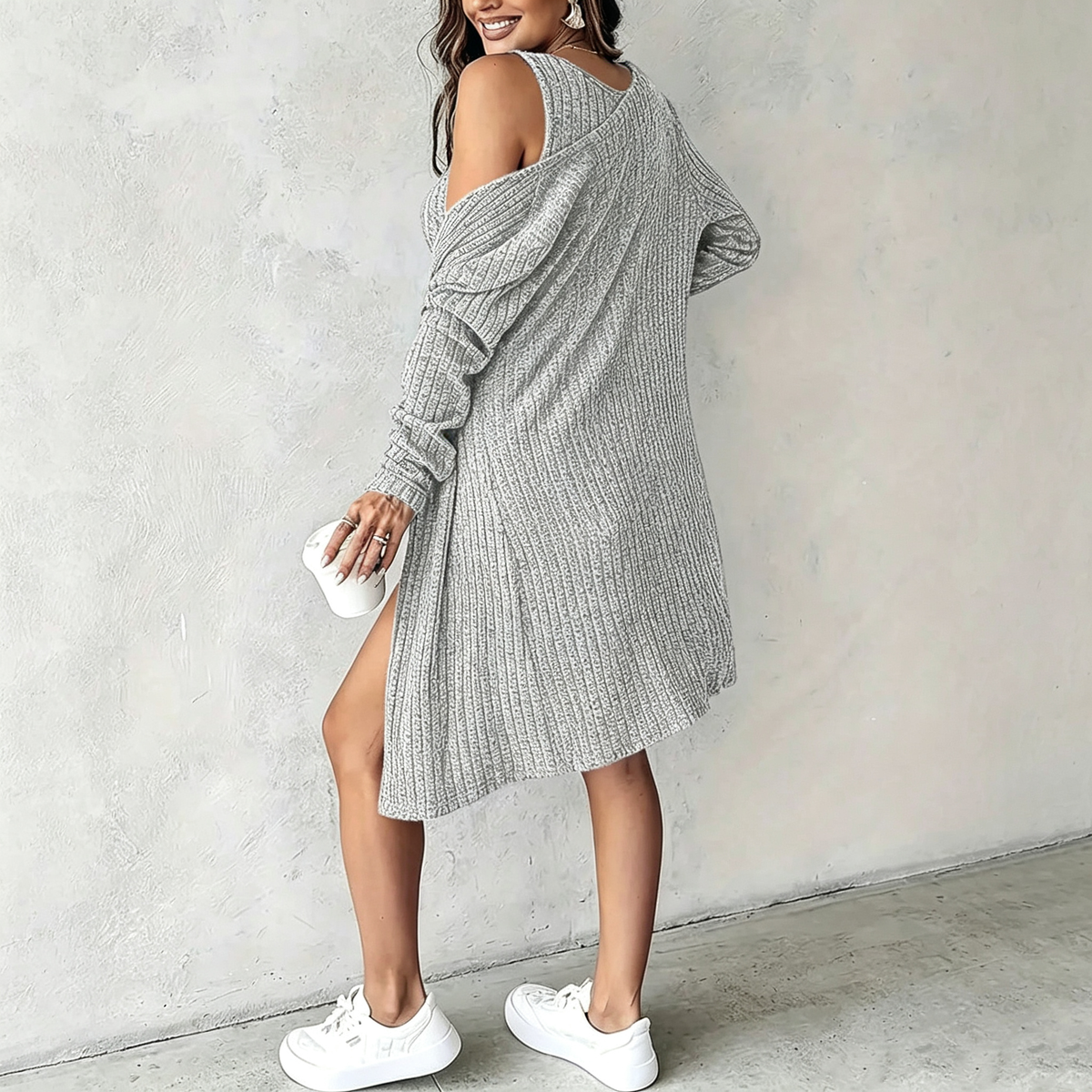 Ribbed 2‑Piece Bodycon Dress & Cardigan Set