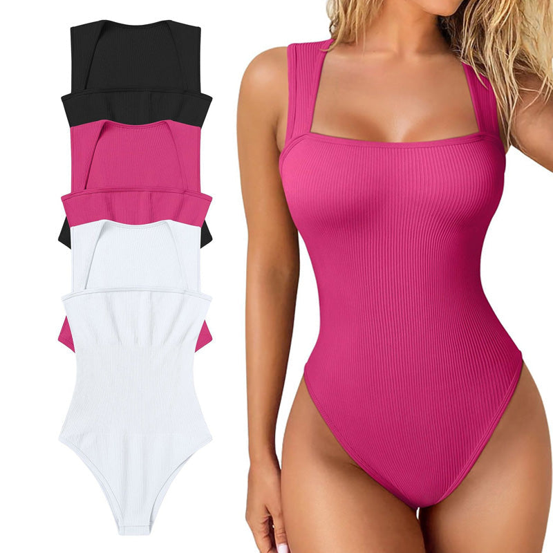 Ribbed square neck textured high-slit jumpsuit