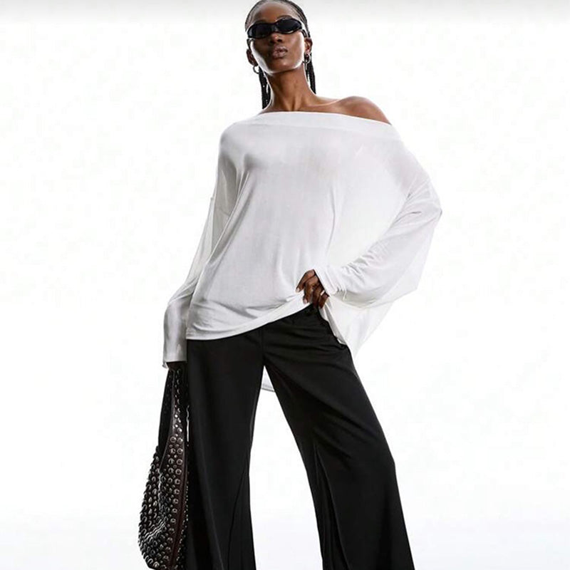Asymmetrical lace backless long-sleeved shirt