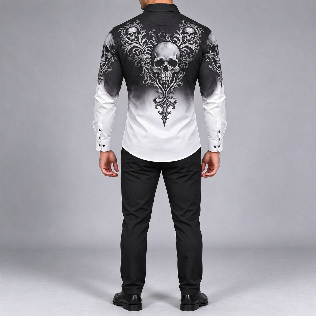 Black and white gradient skull print shirt
