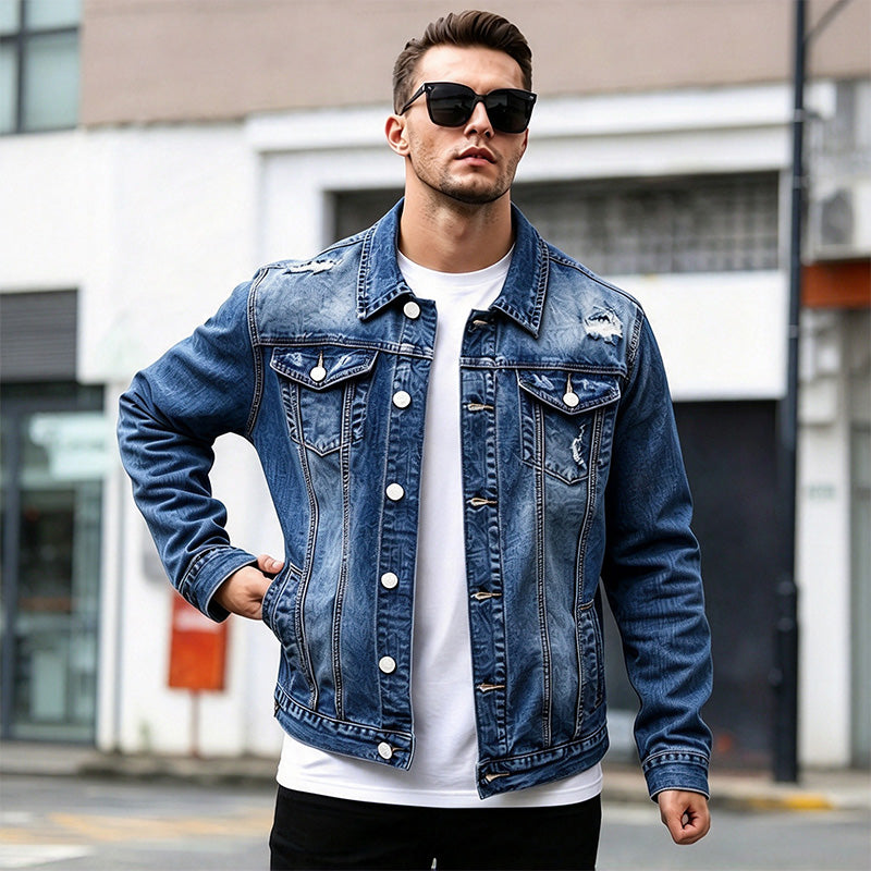 Men's ripped denim jacket