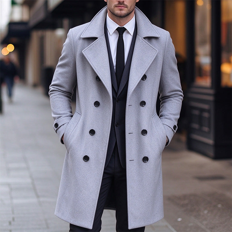 Solid Color Mid-Length Double-Breasted Coat