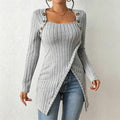 Button Decor Asymmetric Split Hem Tunic