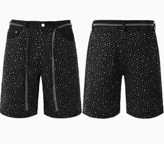 Men's Sparkling Diamond-Encrusted Jeans with Diamond Belt - High Street Style Long Pants