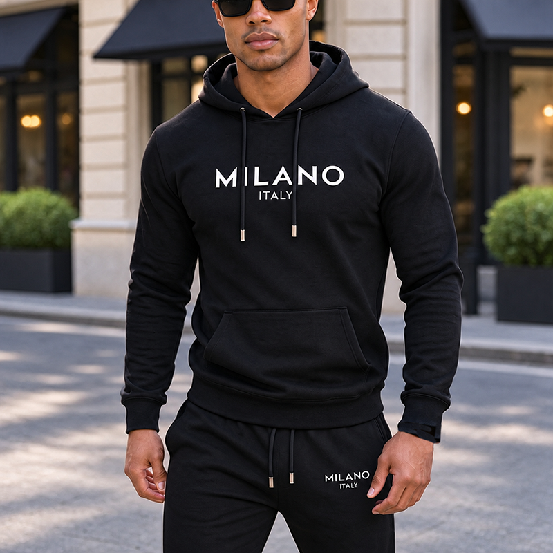 Men's Stylish Printed Hooded Tracksuit Set