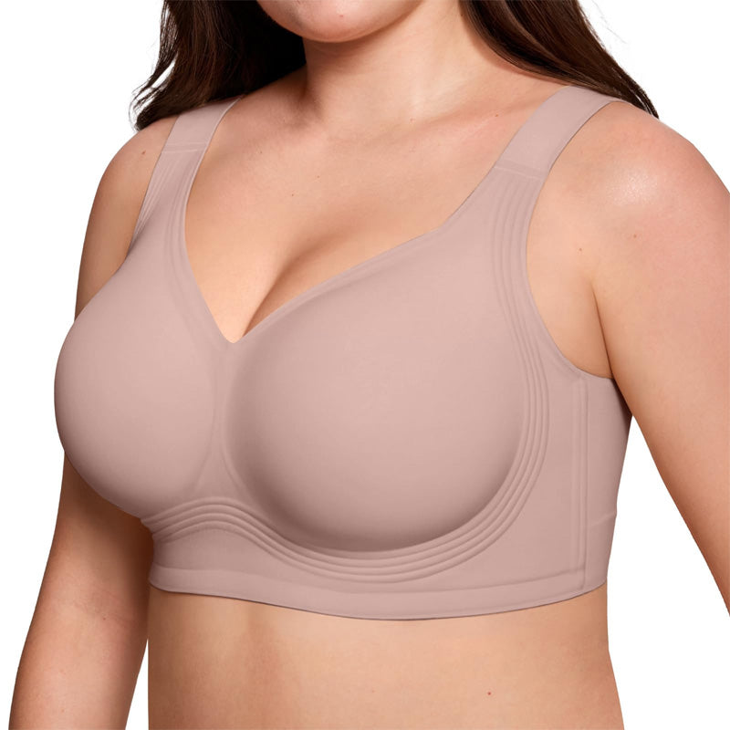 High-support, wide-strap, wire-free bra