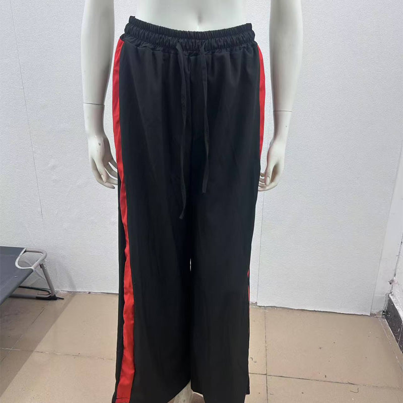 High-waisted leopard print side stripe wide-leg pants