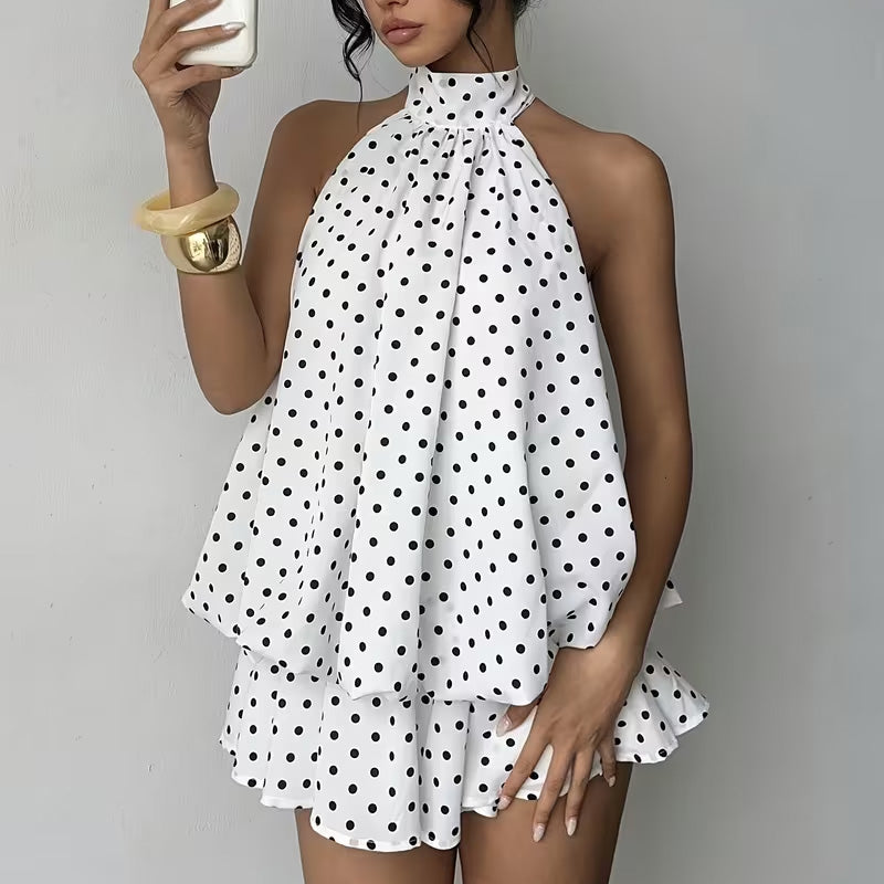 Backless halter-neck layered ruffle dress