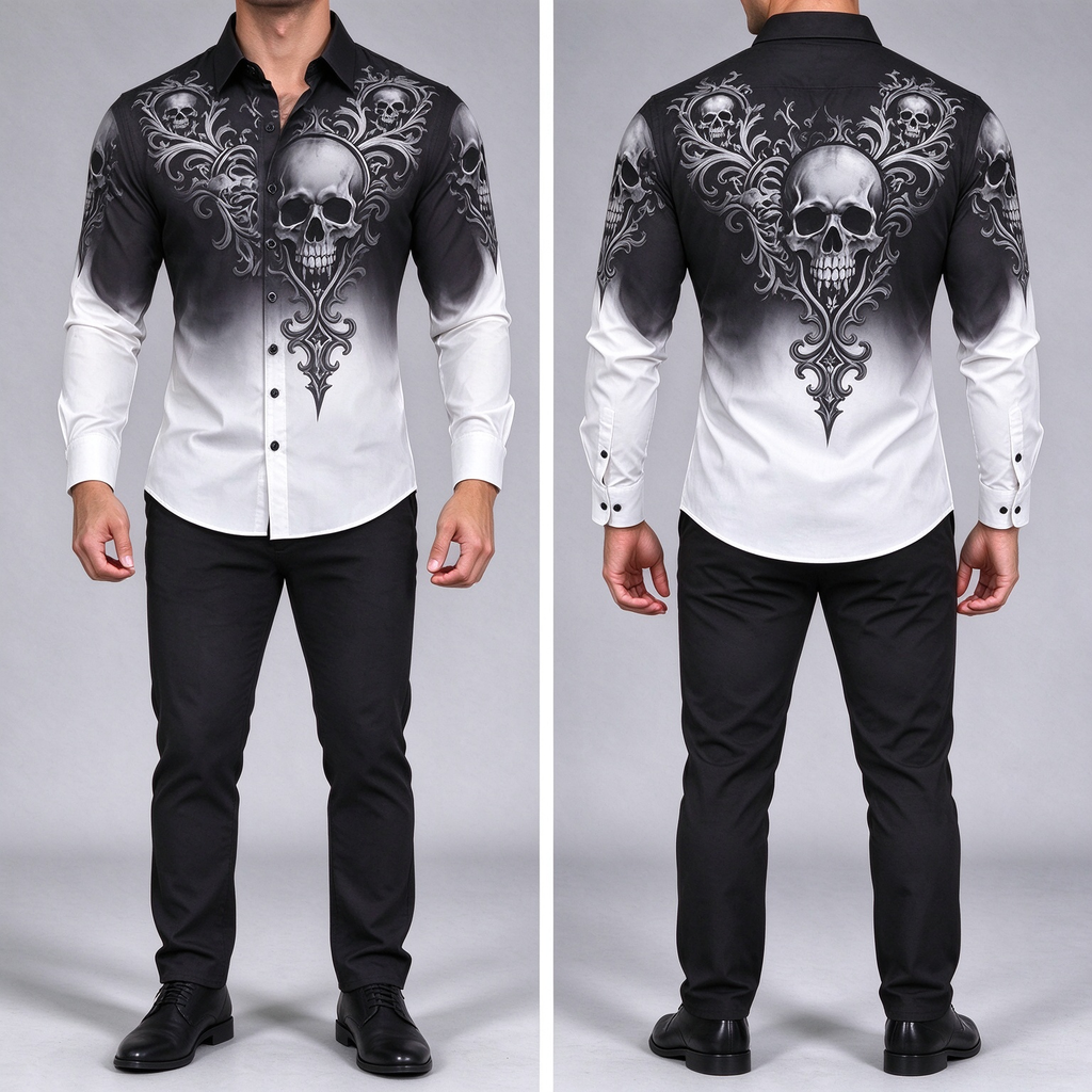 Black and white gradient skull print shirt