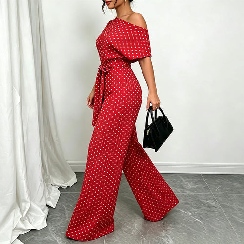 Asymmetrical off-shoulder wide-leg jumpsuit