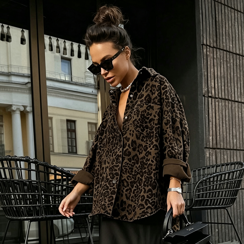 Retro leopard print lapel coat