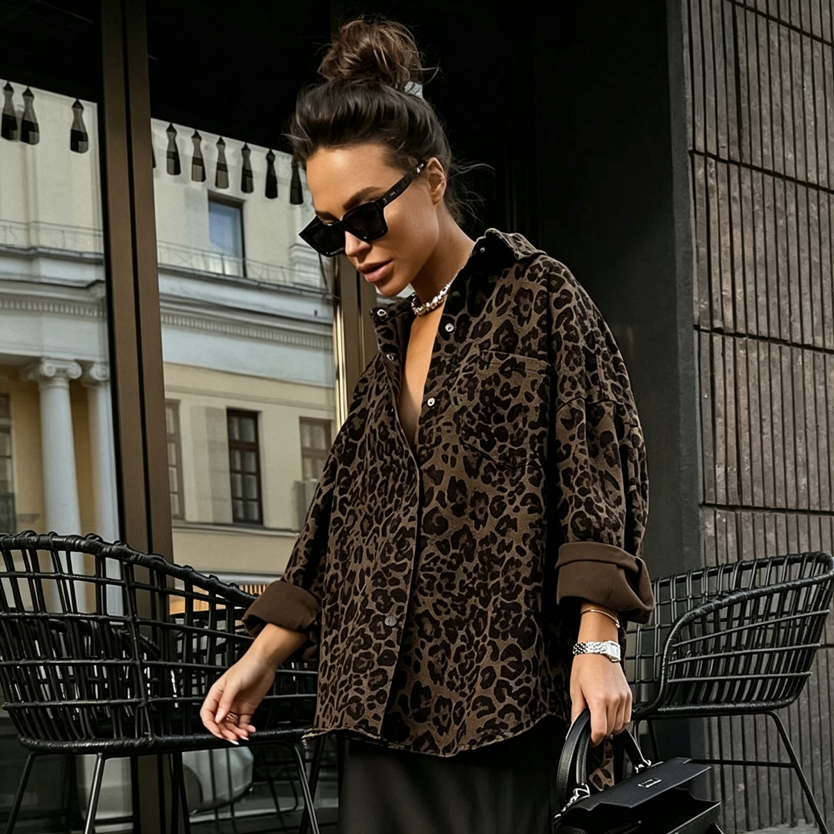 Retro leopard print lapel coat