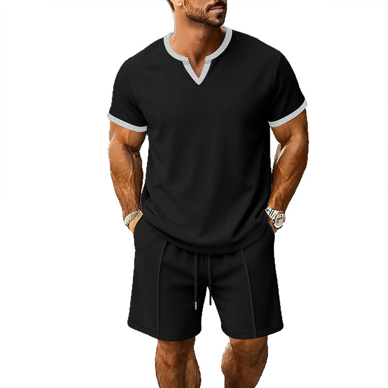 Men's V-Neck Casual T-Shirt & Shorts Set