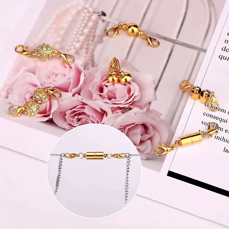Magnetic diamond-encrusted ball jewelry clasp set