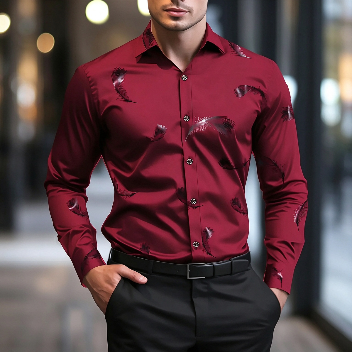 Elegant Printed Long Sleeve Mens Shirt