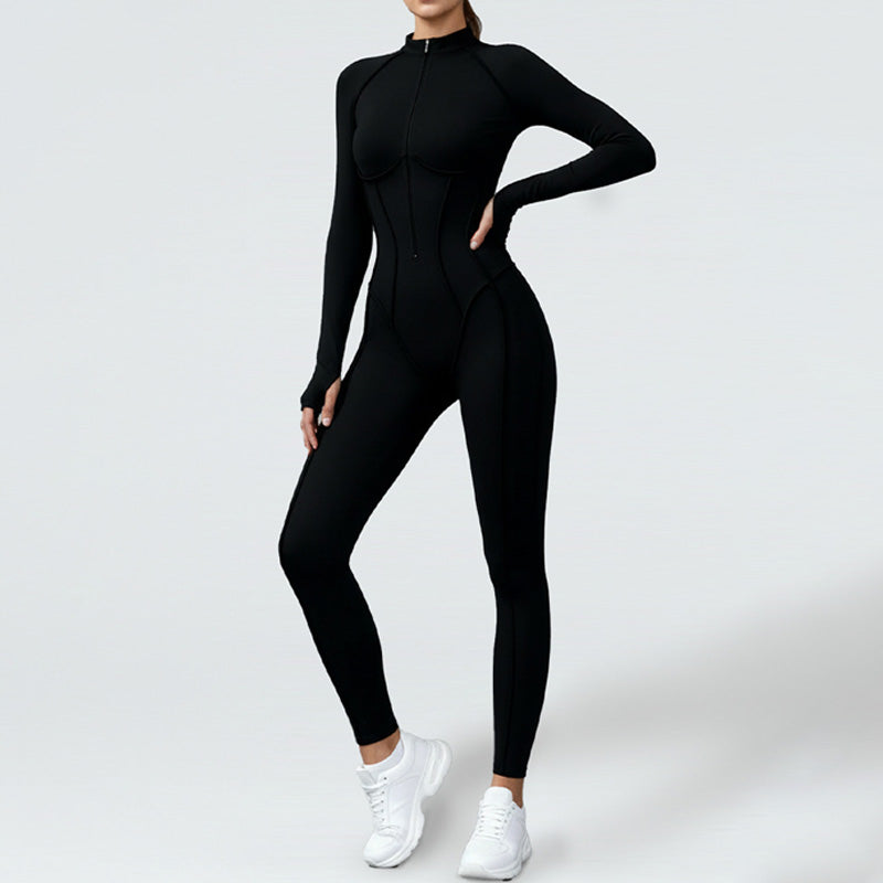 High-Neck Zippered Long-Sleeved Bodysuit