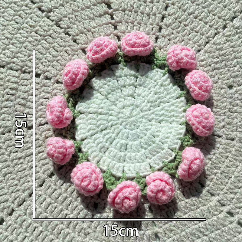 3D Floral Knitted Coaster and Storage Basket Set