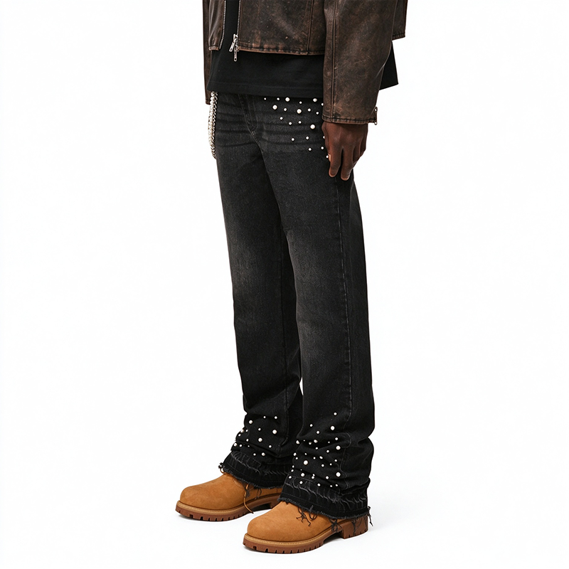 Men's Pearl Embellished Straight-Leg Denim Jeans