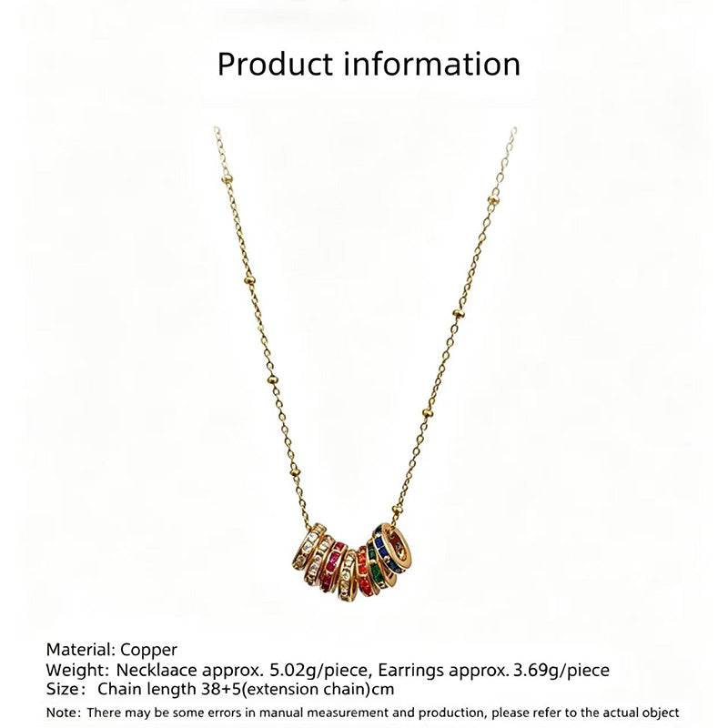 Rotating colored zircon necklace and earring set