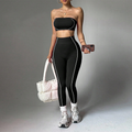 Contrast Piping Bandeau High Waist Yoga Set