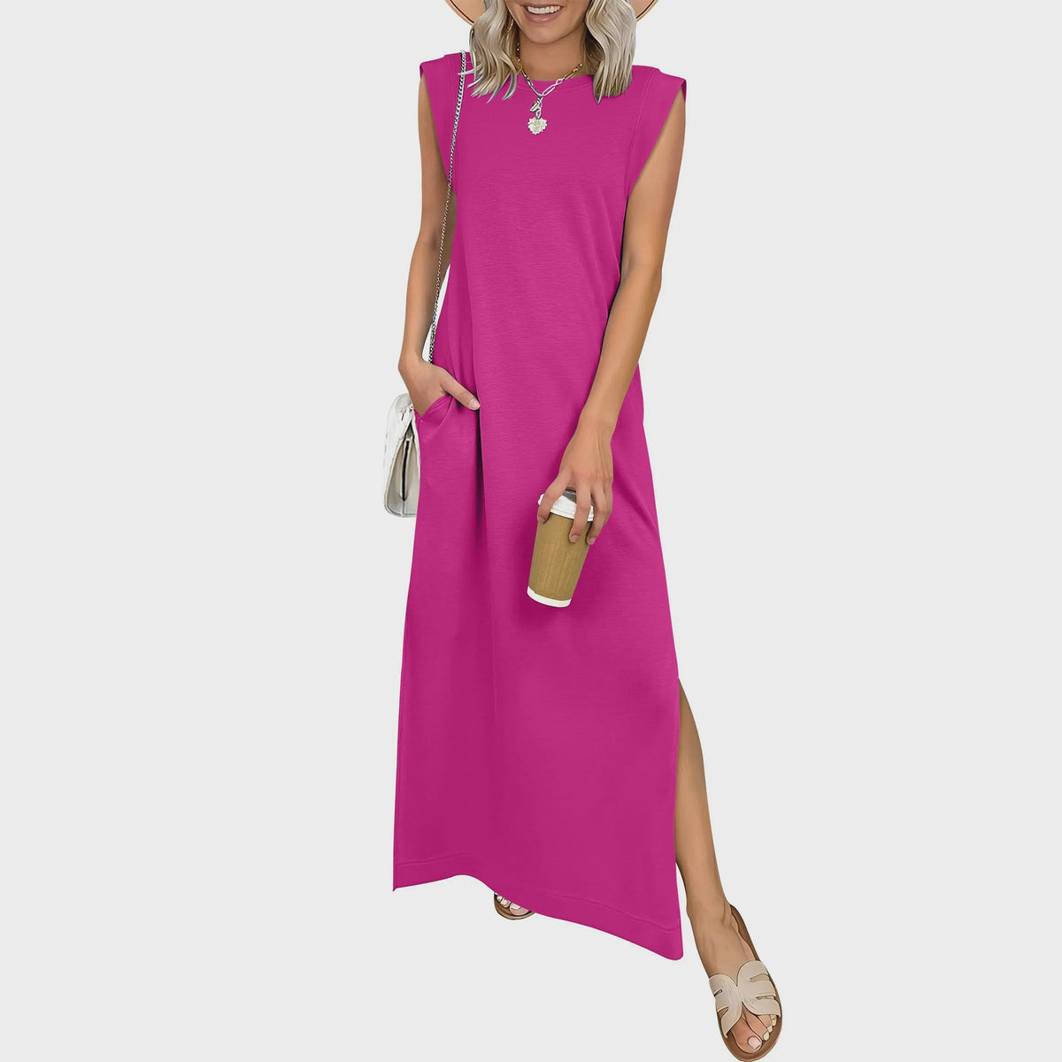 Casual Crew  Neck Sleeveless Maxi Dress