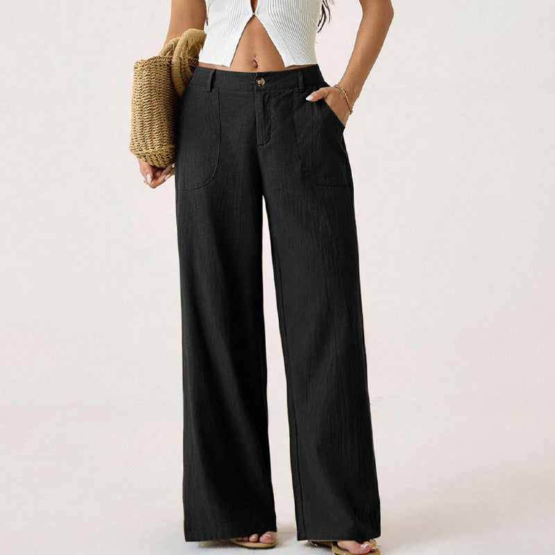 Casual high-waisted textured wide-leg pants