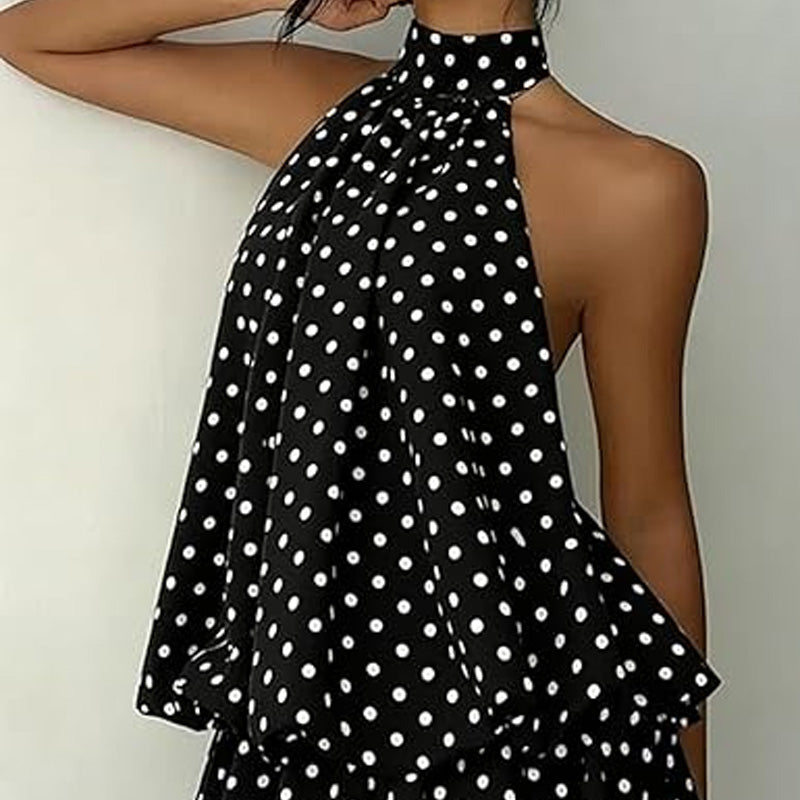 Backless halter-neck layered ruffle dress