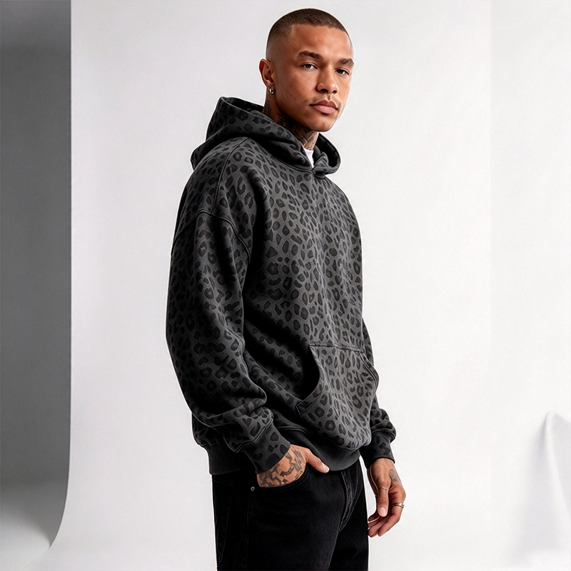 Loose leopard print hooded top