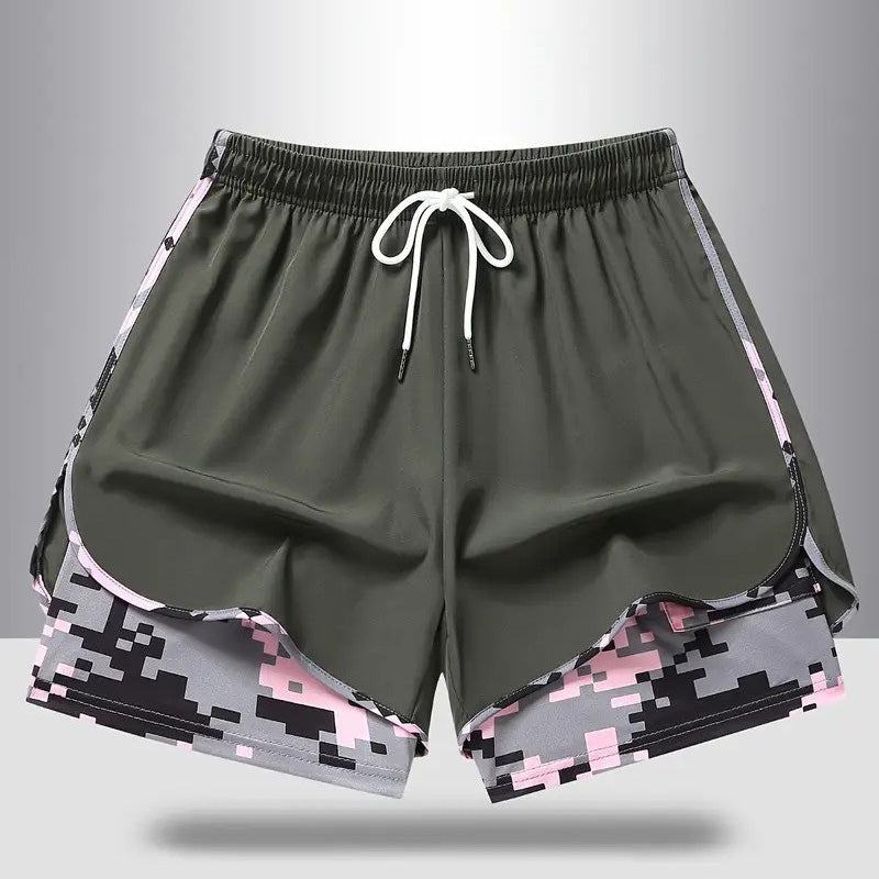 Double-layered camouflage lining running shorts