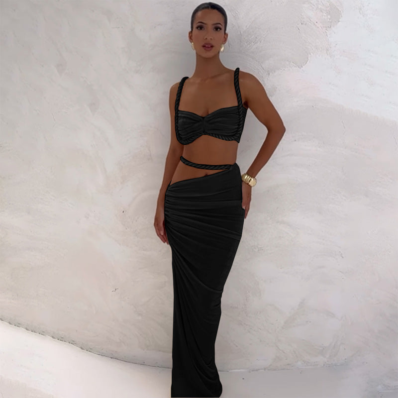 Backless Halter Crop Top and Bodycon Skirt Set