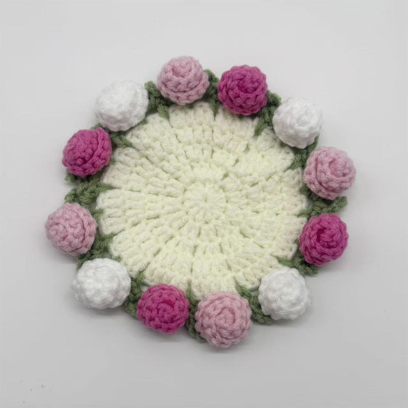 3D Floral Knitted Coaster and Storage Basket Set
