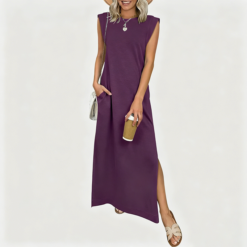 Casual Crew  Neck Sleeveless Maxi Dress