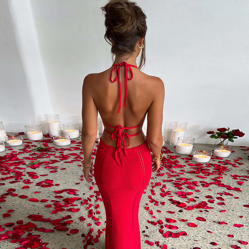 Halter Neck Cutout Knit Bodycon Mini Dress