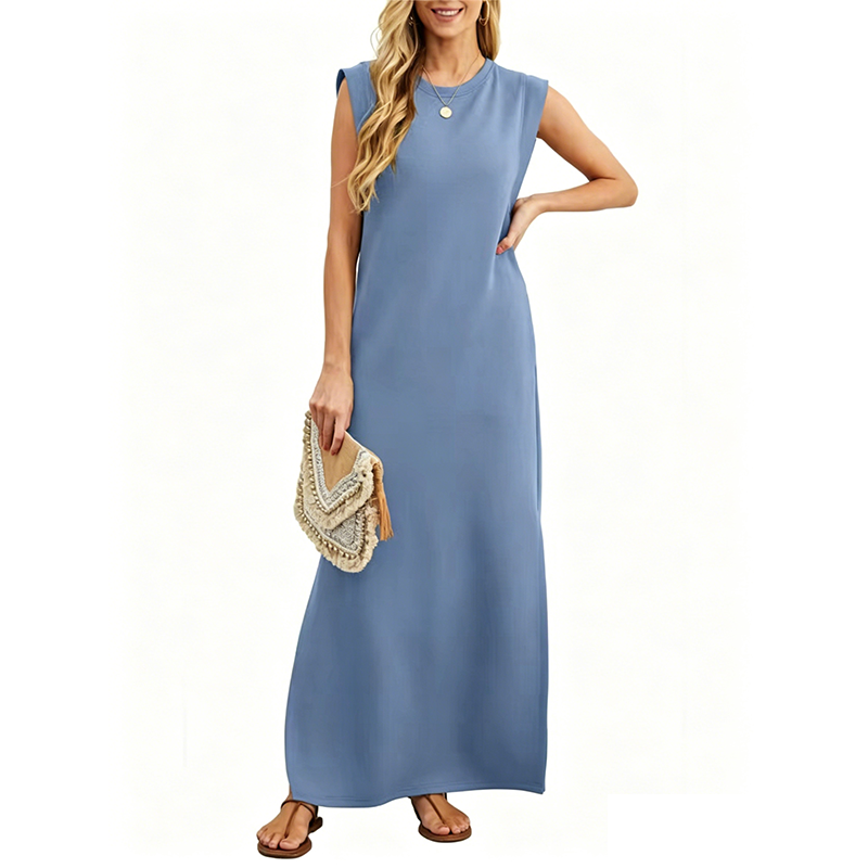 Casual Crew  Neck Sleeveless Maxi Dress