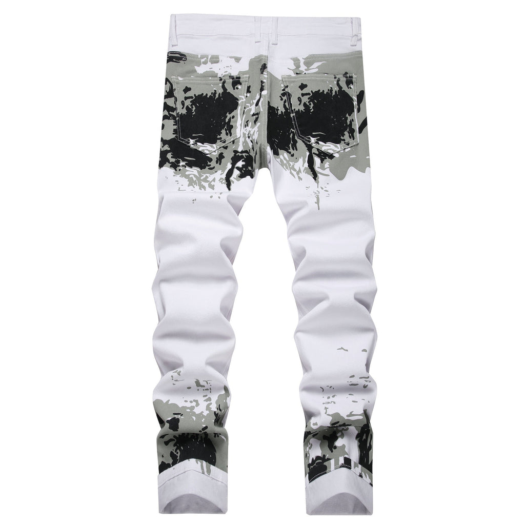 Men's Ink Splatter Camouflage Print Slim Fit Jeans