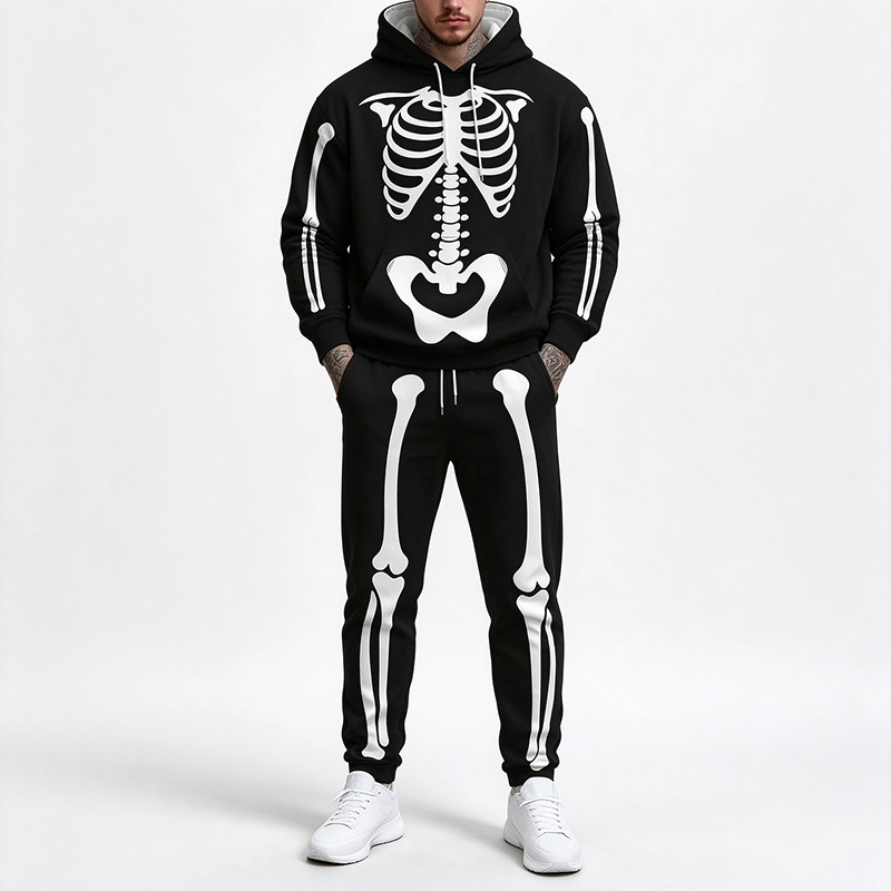 Skeleton Print Hoodie Tracksuit